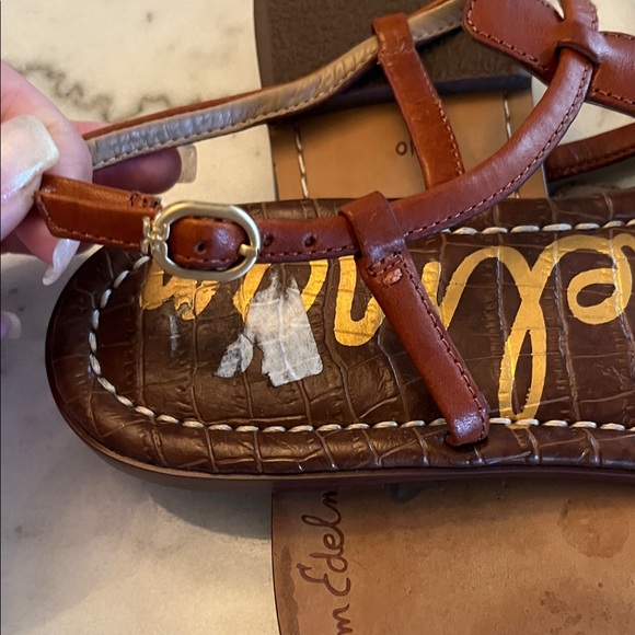 Sam Edelman Brown Leather Gigi T Strap Sandals - Picture 5 of 6